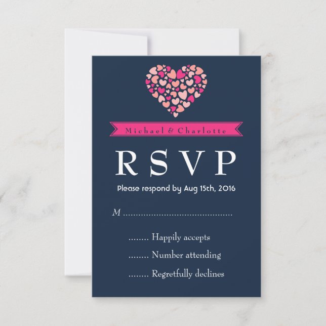 Blue Pink Wedding RSVP Card mit Liebe Karte (Vorderseite)