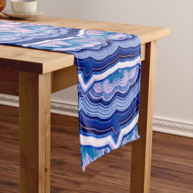 Blue Pink White Agate Boho Mandala Kurzer Tischläufer (Beispiel)