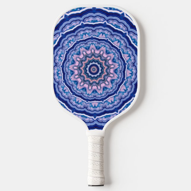 Blue Pink White Agate Boho Mandala Pickleball Schläger (Vorderseite)