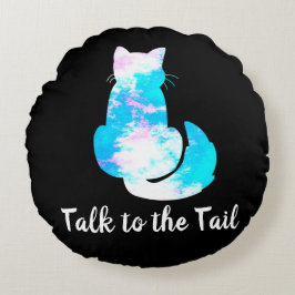 Blue Pink White Cat Abstrakt Gespräch mit dem Schw Rundes Kissen