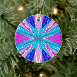 Blue Pink White Star Snowflakes Winter Weihnachten Keramik Ornament