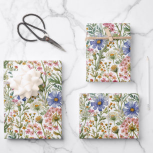 Blue Pink Wildblumen Geburtstag Bridal Baby Dusche Geschenkpapier Set