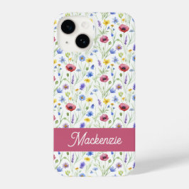 Blue Pink Wildflower Botanical Custom Name iPhone 14 Hülle