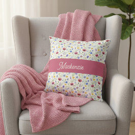 Blue Pink Wildflower Botanical Monogram Name Kissen