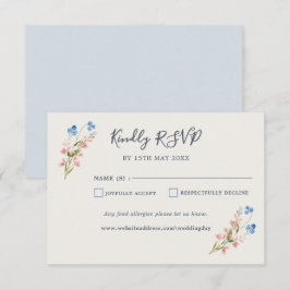 Blue Pink Wildflowers Response Card RSVP Karte