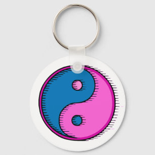 Blue Pink Windblown Yin Yang Schlüsselanhänger
