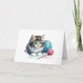 Blue & Pink Yarn Tabby Charm Blank Grußkarte Karte
