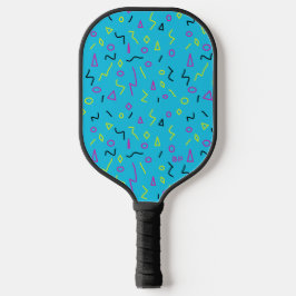 Blue Pink Yellow Squiggles Memphis Pattern der 198 Pickleball Schläger