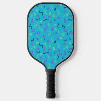 Blue Pink Yellow Squiggles Memphis Pattern der 198 Pickleball Schläger