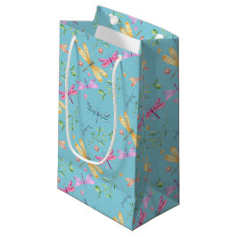 BLUE PINK YELLOW WATERCOLOR DRAGONFLIS KLEINE GESCHENKTÜTE