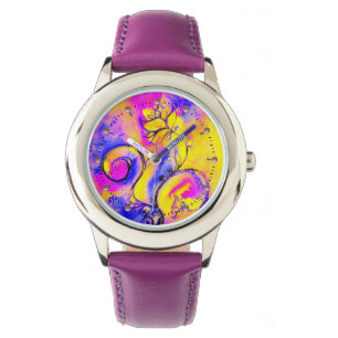BLUE PINK YELLOW WHIMSICAL BLUME ARMBANDUHR