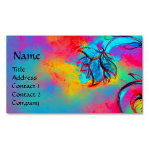 BLUE PINK YELLOW WHIMSICAL BLUME MAGNETISCHE VISITENKARTE