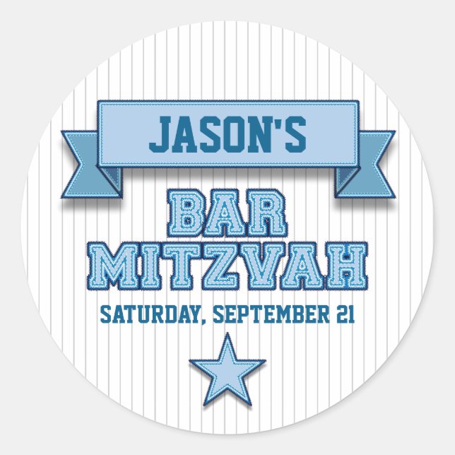 Blue Pinstripe Sport Tackle Twill Bar Mitzvah UAWG Runder Aufkleber (Vorderseite)