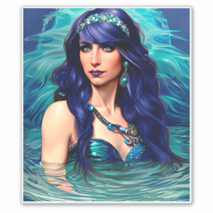 Blue Pisces Mermaid Queen Original Fantasy Art Aufkleber
