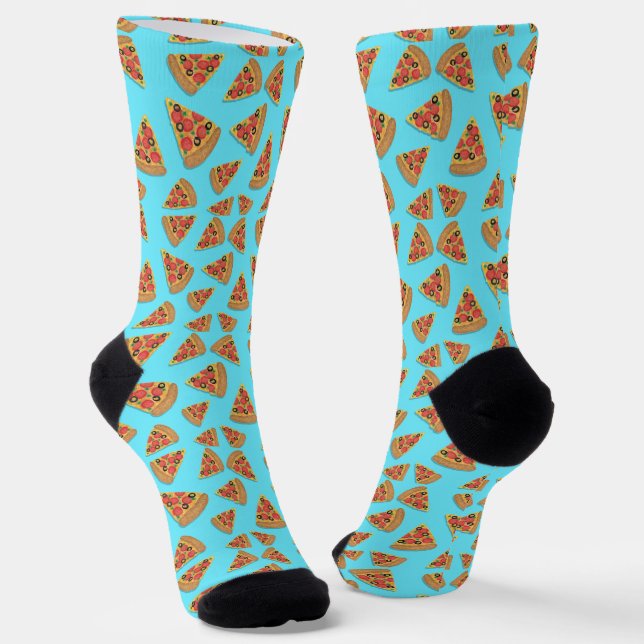 Blue Pizza Pattern Cute Novelty Socken (Gewinkelt)
