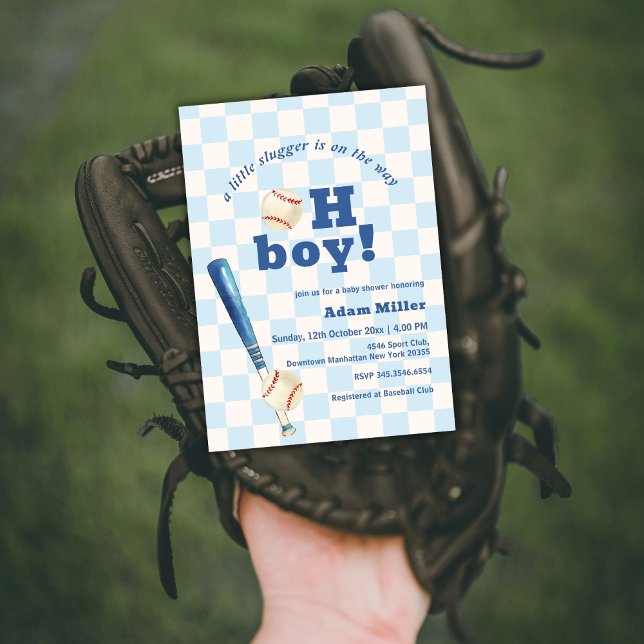Blue Plaid Little Slugger Baseball Baby Shower Einladung (Blue Plaid Little Slugger Baseball Baby Shower Invitation)