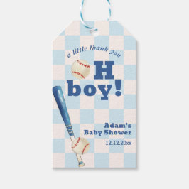 Blue Plaid Little Slugger Baseball Baby Shower Geschenkanhänger