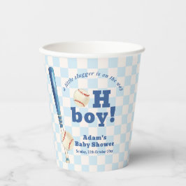 Blue Plaid Little Slugger Baseball Baby Shower Pappbecher