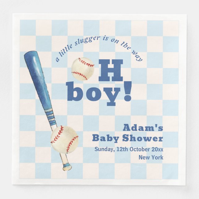 Blue Plaid Little Slugger Baseball Baby Shower  Serviette (Vorderseite)