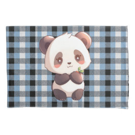 Blue Plaid Panda Kissenbezug