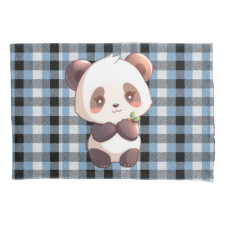 Blue Plaid Panda Kissenbezug