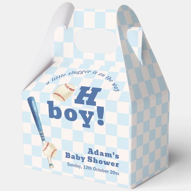 Blue Plaid Slugger Baseball Boy Baby Shower  Geschenkschachtel (Vorderseite)