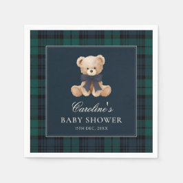 Blue Plaid Teddy Bear Baby Shower Napkins Serviette