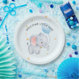 Blue Playful Elephants Baby Shower Pappteller