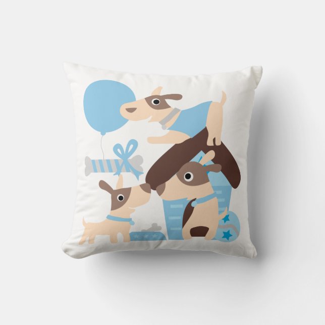 Blue Playful Puppies Pillow Kissen (Vorderseite)