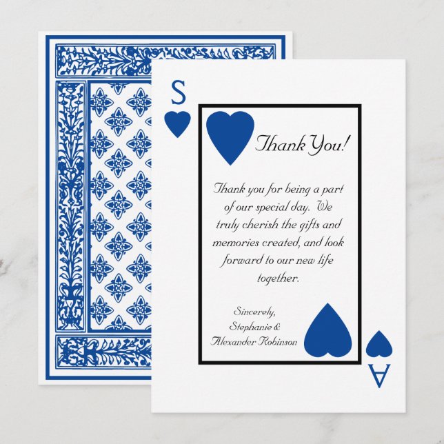 Blue Playing Card Vegas Hochzeit Dankeschön Hinwei Einladung (Vorne/Hinten)