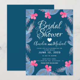 Blue Poinsettia Berry Watercolor Brautparty Einladung