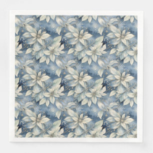 Blue Poinsettia Elegance Silver and Blue Winter Serviette