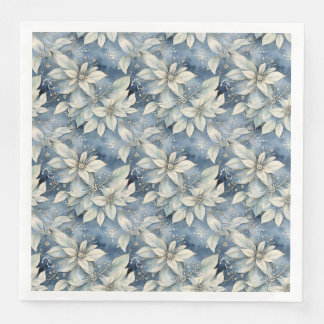 Blue Poinsettia Elegance Silver and Blue Winter Serviette