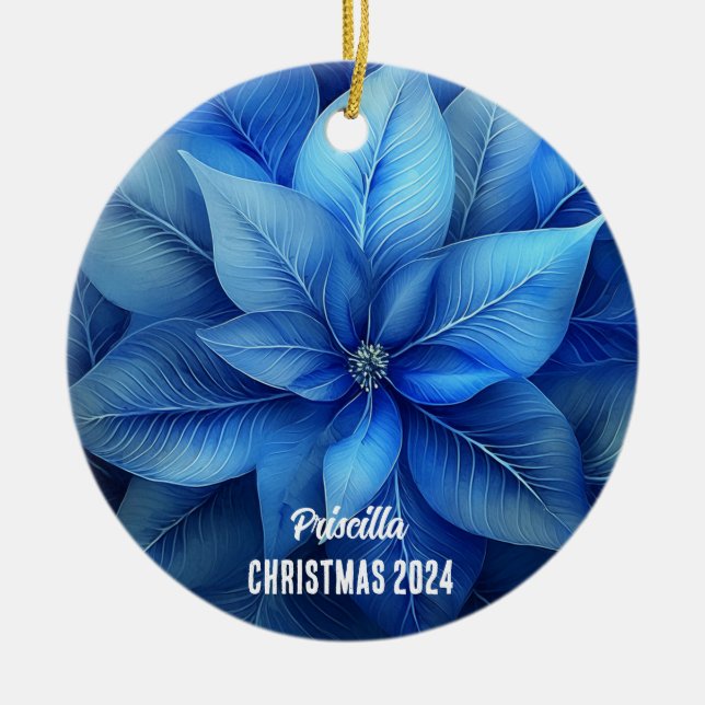 Blue Poinsettia Personalisiertes Ornament (Vorne)