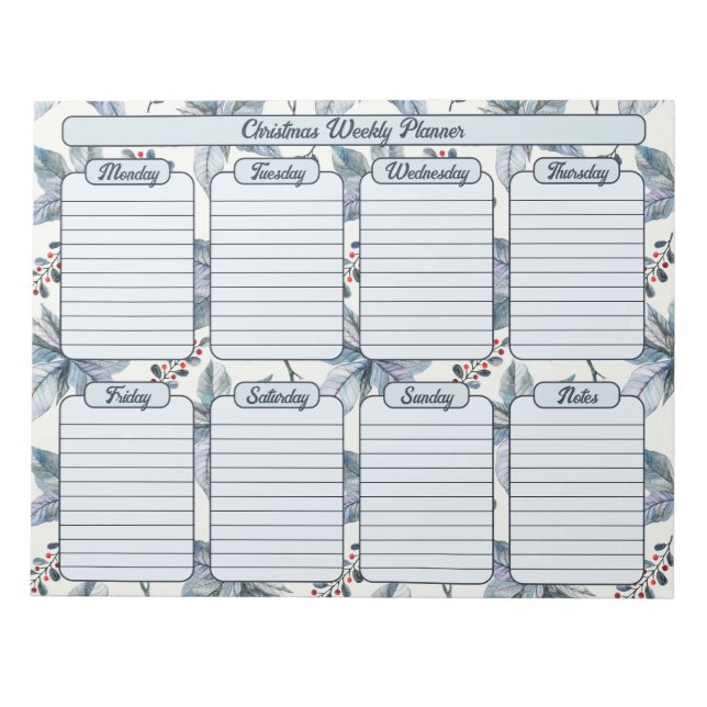 Blue Poinsettias Christmas Weekly Planner Notizblock (Vorderseite)