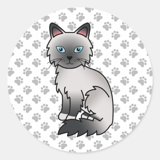 Blue Point Birman / Ragdoll Niedlich Cat & Paws Runder Aufkleber (Vorderseite)