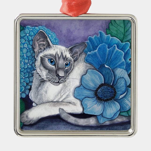 Blue Point Siamese Cat Ornament Aus Metall (Vorne)