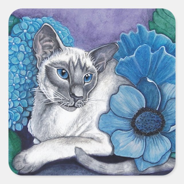 Blue Point Siamese Cat Quadratischer Aufkleber (Vorderseite)