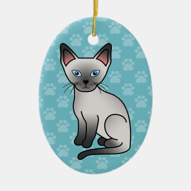 Blue Point Siamese Katze Niedlicher Cartoon Illust Keramikornament (Vorne)