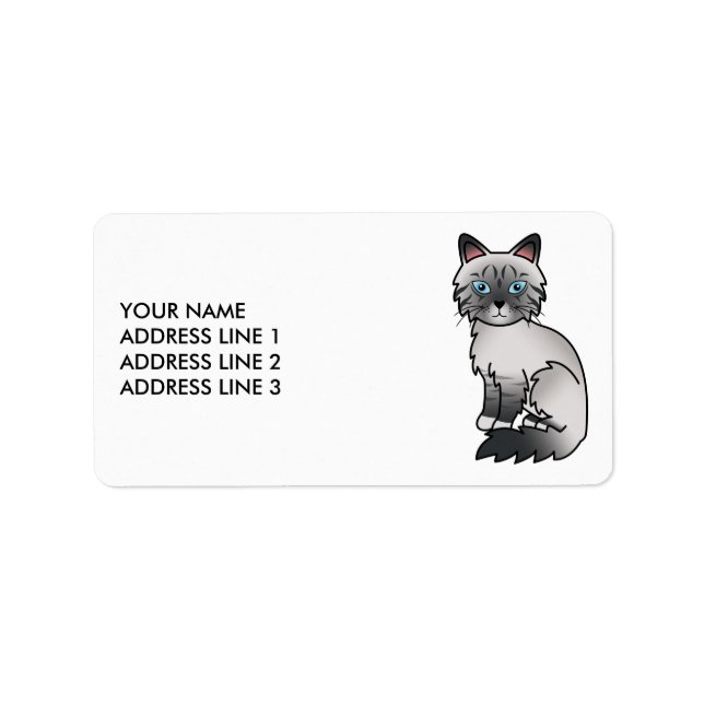Blue Point Tabby Birman/Ragdoll Cat & Custom Text Adressaufkleber (Vorne)