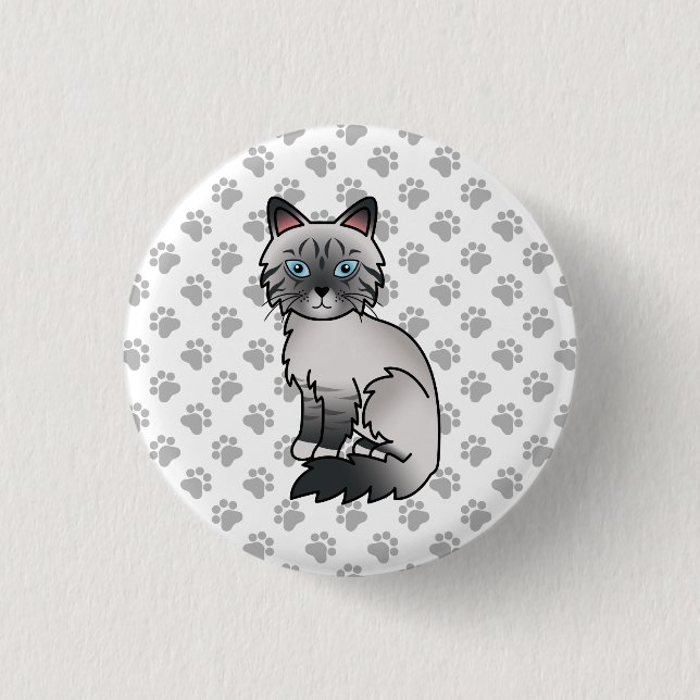Blue Point Tabby Birman / Ragdoll Niedlich Cat & P Button (Vorderseite)