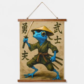 Blue Poison Dart Frog Samurai - Japanischer Tinte Wandteppich Mit Holzrahmen