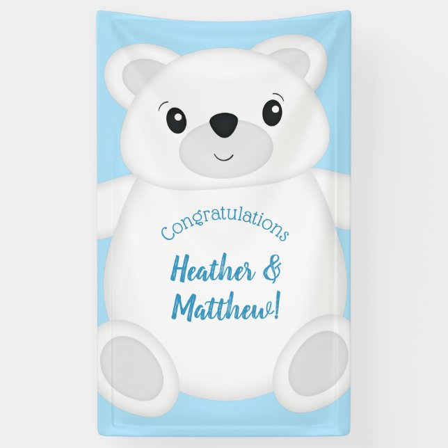 Blue Polar Bear Baby Dusche Banner (Vertikal)