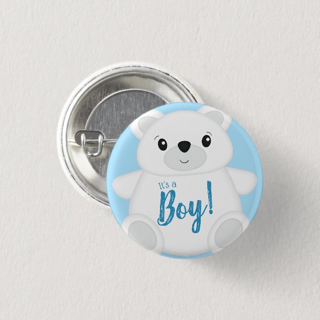 Blue Polar Bear Baby Dusche Button (Vorne & Hinten)