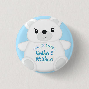 Blue Polar Bear Baby Dusche Button