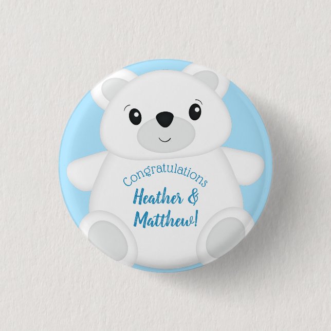Blue Polar Bear Baby Dusche Button (Vorderseite)