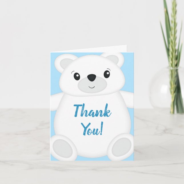 Blue Polar Bear Baby Dusche Dankeskarte (Vorderseite)
