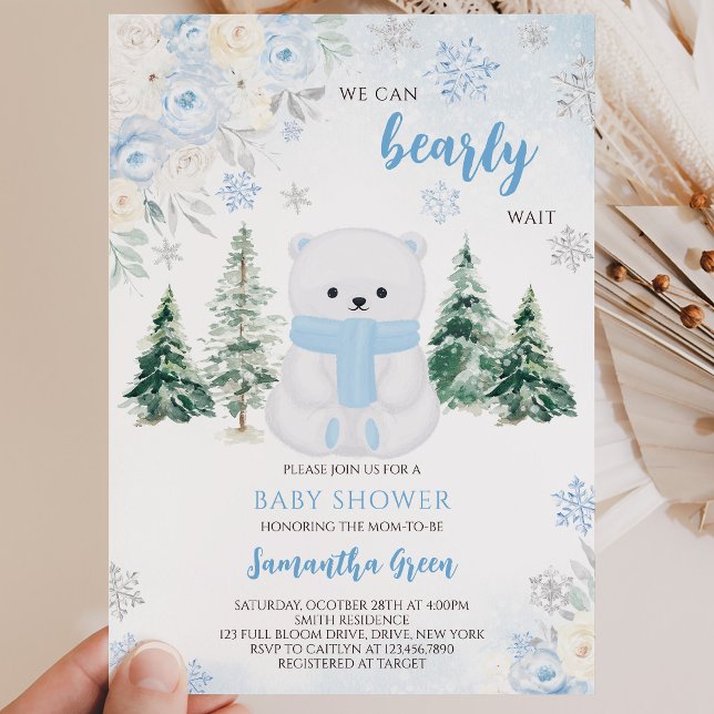 Blue Polar Bear Baby Dusche Einladung (Von Creator hochgeladen)