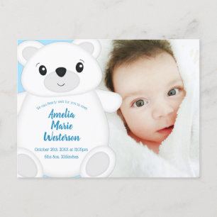 Blue Polar Bear Baby Dusche Postkarte