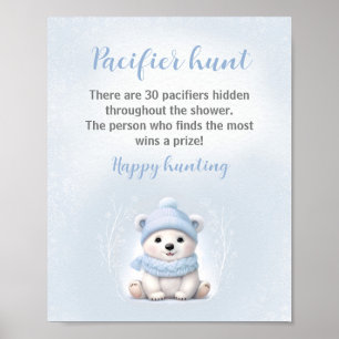 Blue Polar Bear Baby Dusche Schnuller Jagdspiel Poster